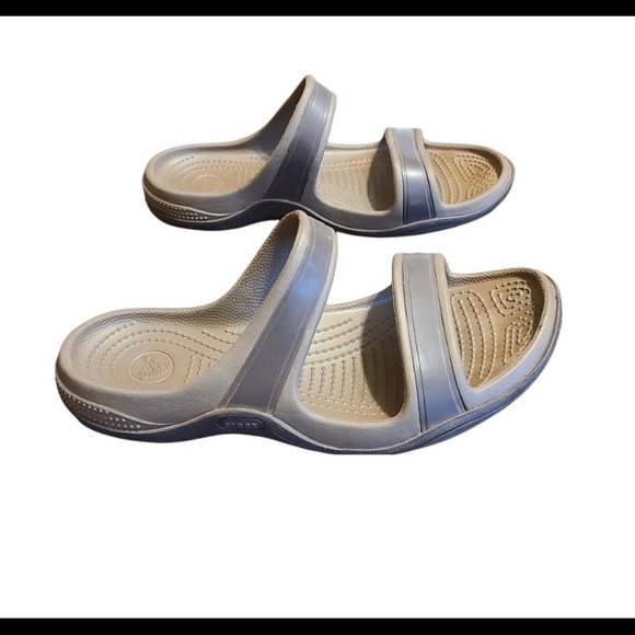 CROCS | Shoes | Crocs Taupe Two Strap Dual Comfort Footbed Slipon Sandals |  Poshmark